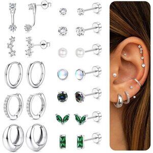 Hypoallergenic Flat Back Earrings - 14K Gold Cartilage Earring Sets for